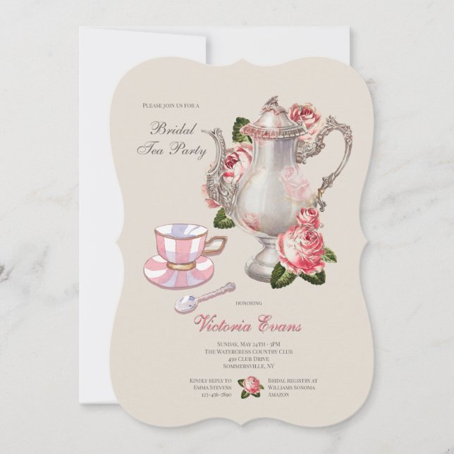 Invitación Fiesta de té para la novia (Anverso)