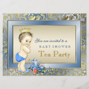 Invitación Fiesta de té para niños 'Blue and Gold Boys' Baby 
