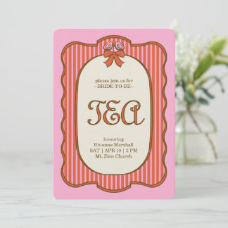 Invitación Fiesta de té para novia vintage rosa y rojo