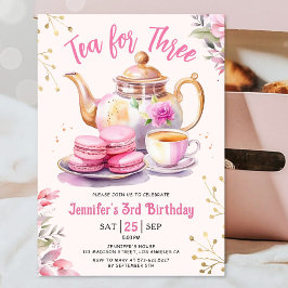 Invitación Fiesta de té para tres cumpleaños niña 3 años Fies