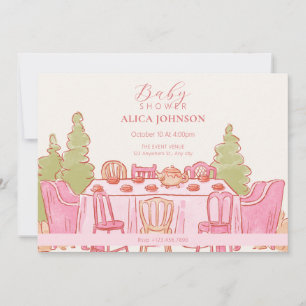 Invitación Fiesta de té pastel femenino rosa ducha de bebé