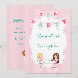Invitación Fiesta de té personalizada shabby-chic para cumple