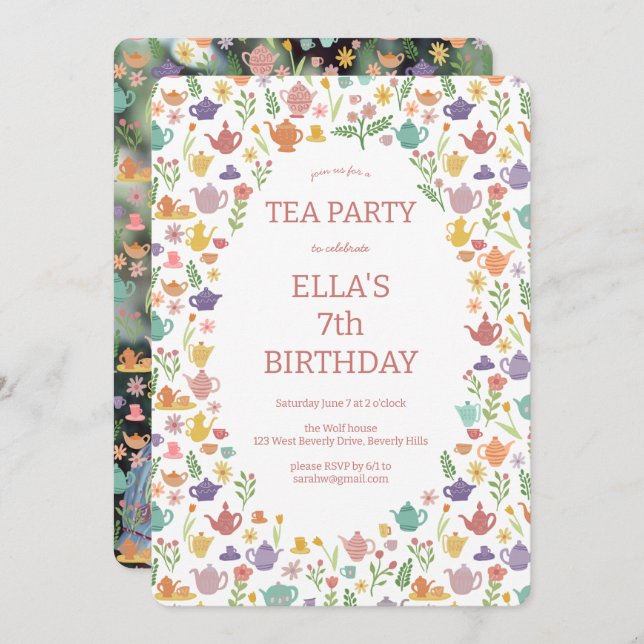 Invitación Fiesta de té Personalizado lindo cumpleaños FOTO (Anverso / Reverso)