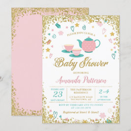 Invitación Fiesta de té Purpurina rosado Baby Shower