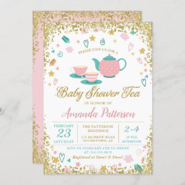 Invitación Fiesta de té Purpurina rosado Baby Shower