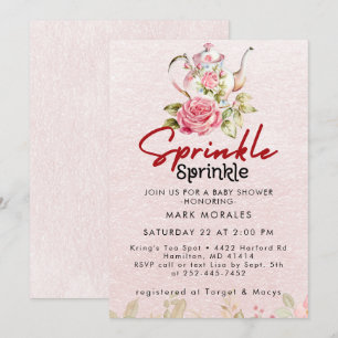 Invitación Fiesta de té rosa de Baby Sprinkle acuarela
