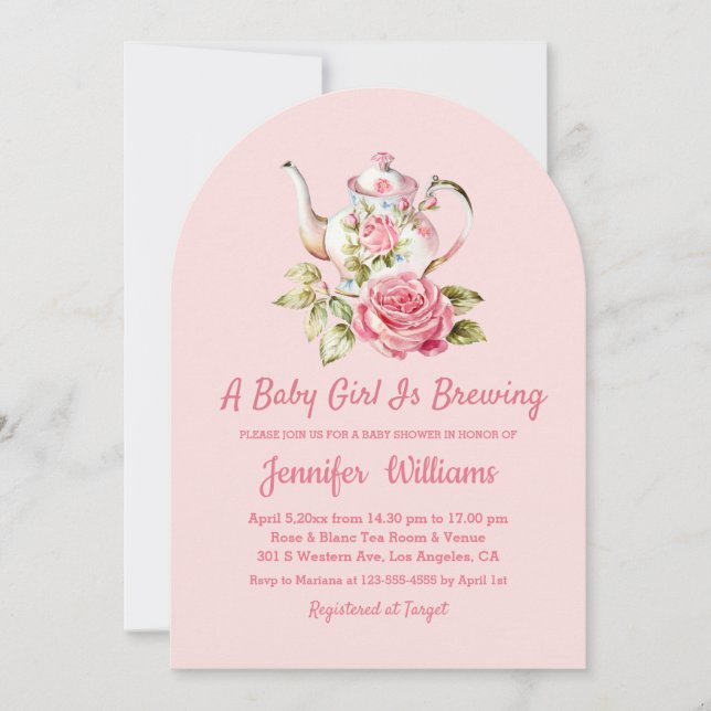 Invitación fiesta de té rosa moderno y elegante (Anverso)