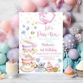 Invitación Fiesta de té rosado Let's Par-tea Cumpleaños