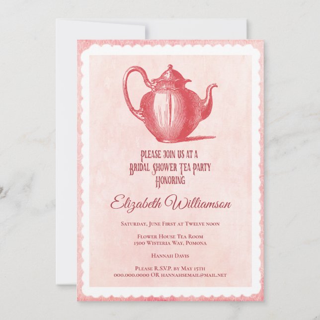Invitación Fiesta de té rosado vintage (Reverso)