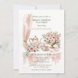 Invitación Fiesta de té rústica con rosa dorado para despedid