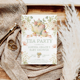 Invitación Fiesta de té Sage Green & Pink Floral Baby Shower