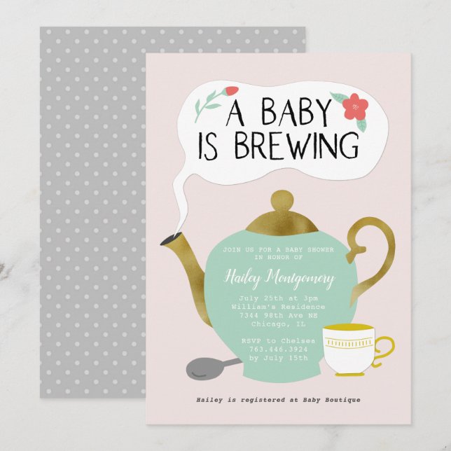 Invitación Fiesta De Té Se Está Preparando Una Bebé Baby Show (Anverso / Reverso)
