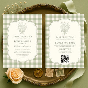 Invitación Fiesta de té todo en uno para baby shower a cuadro