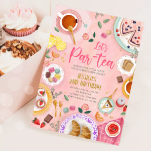 Invitación Fiesta de té Vamos a Chica de té rosado de oro cum