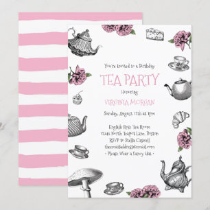 Invitación Fiesta de té ventilado Cumpleaños Rosa