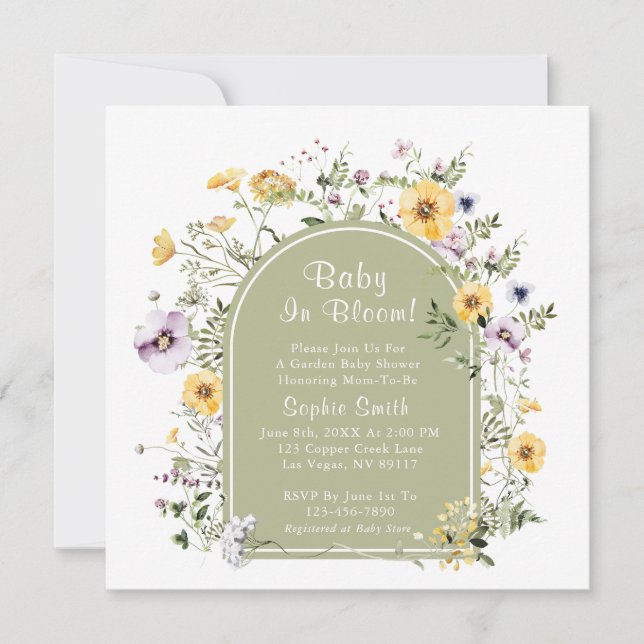 Invitación Fiesta De Té Verde Masaje Bebé En Bloom Baby Showe (Anverso)