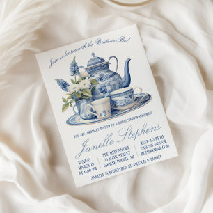 Invitación Fiesta de té victoriana con vajilla azul para desp