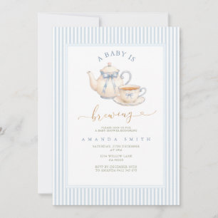 Invitación Fiesta de té vintage moderna azul para baby shower