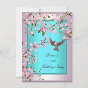 Invitación Fiesta de Teal Azul Rosa Flor de Cerezo Bonita 2