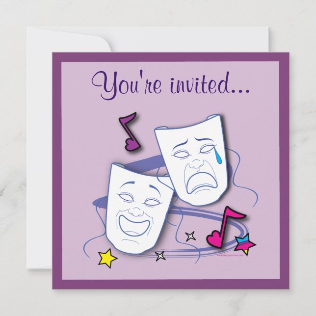Invitación Fiesta de teatro de cumpleaños con máscara (Anverso)