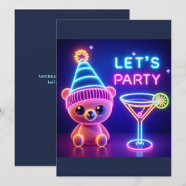 Invitación Fiesta de Teddy Neon Rosa