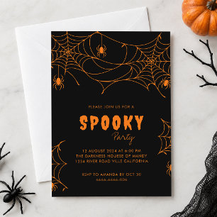Invitación Fiesta de telaraña de araña de Halloween naranja e