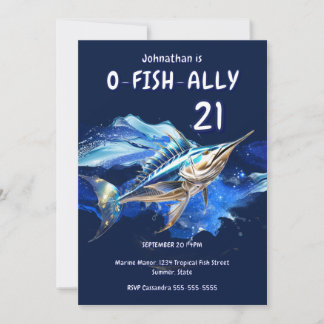 Invitación fiesta de tema de chicos de pesca de marlín del si