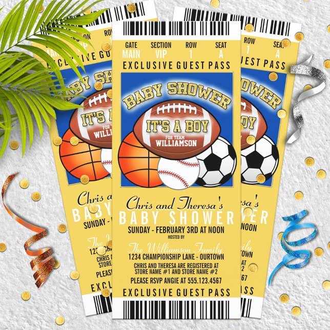 Invitación Fiesta de temas deportivos (azul/amarillo) Baby Sh (Subido por el creador)