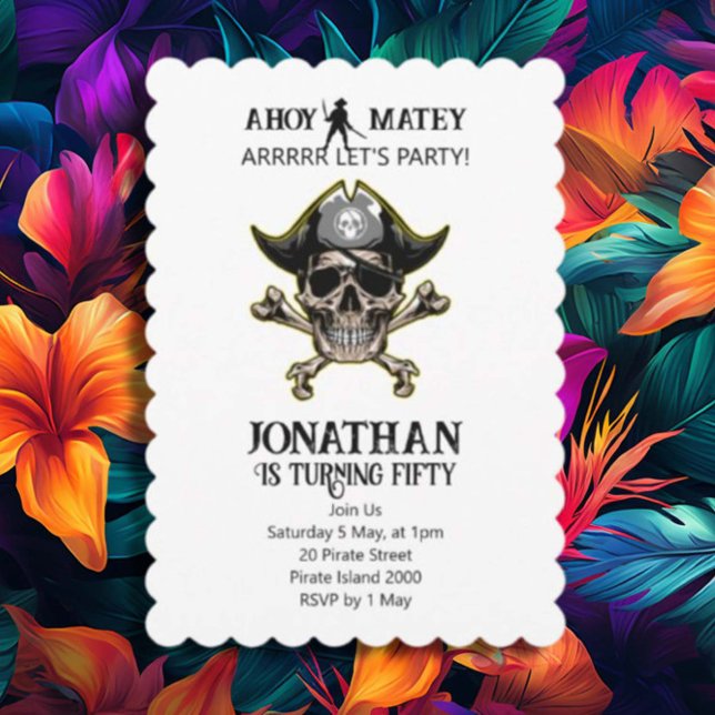 Invitación Fiesta de temas piratas Cruz de cráneo de adultos (If you have any questions or need assistance, just let us know. We're here to make sure your party i)