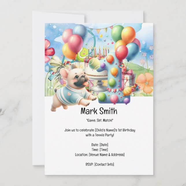 Invitación Fiesta de Tenis 1 cumpleaños (Anverso)