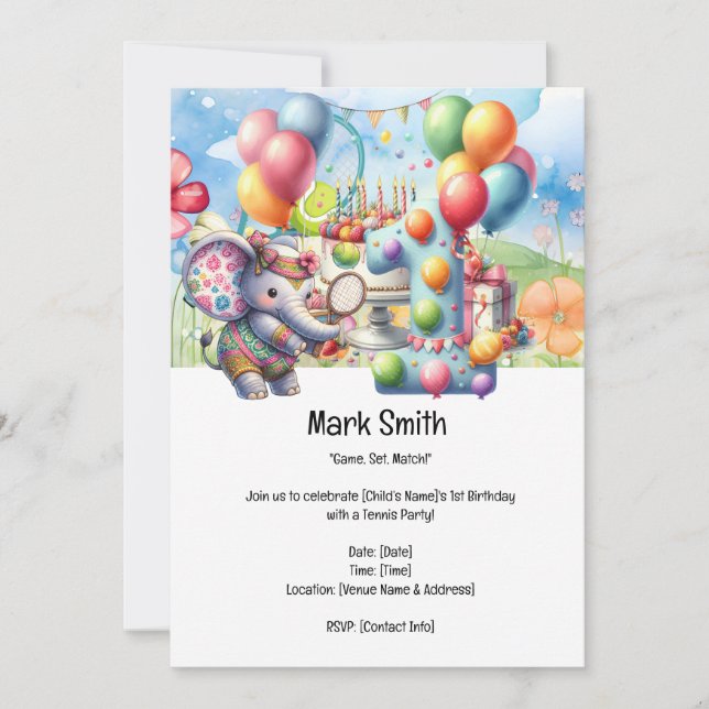 Invitación Fiesta de Tenis 1 cumpleaños (Anverso)