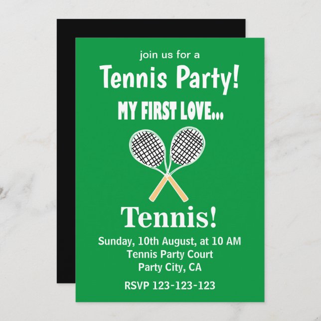Invitación Fiesta de tenis deportivo (Anverso / Reverso)