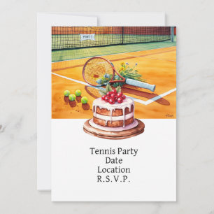 Invitación Fiesta de tenis en la cancha con pastel y pelota