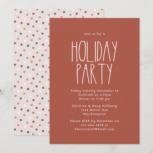 Invitación Fiesta de Terracotta Red Boho Polka Dot Navidades (Anverso / Reverso)