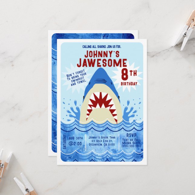 Invitación Fiesta de tiburones en la piscina (Anverso/Reverso In Situ)