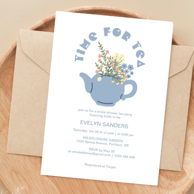 Invitación Fiesta de tiempo de té Retro Blue Teapot Bridal Sh (Subido por el creador)