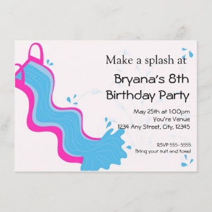 Invitación Fiesta de tobogán de agua rosa para niñas en pisci