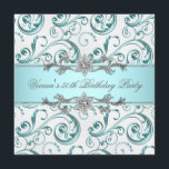 Invitación Fiesta de todas las ocasiones de diamantes platead<br><div class="desc">Elegantes diamantes invitaciones verde azuladas a fiestas azules y plateadas. Esta elegante invitación azul y plata para todas las celebraciones funciona muy bien para las mujeres 21, 25, 30, 35, 40, 45, 50, 60, 70, 80, 90, 100 cumpleaños, invitación para fiestas de boda, fiesta corporativo e invitación, fiesta de vacaciones,...</div>
