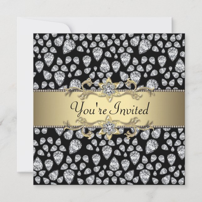 Invitación Fiesta de todas las ocasiones de Diamonds Black Go (Anverso)
