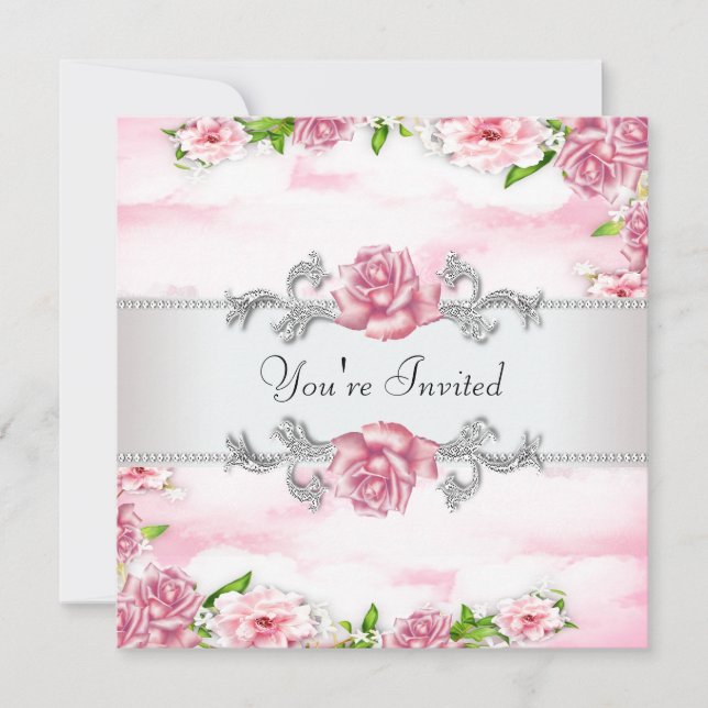 Invitación Fiesta de todas las ocasiones de rosa rosa (Anverso)