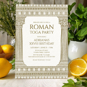 Invitación Fiesta de Toga Romana con elegantes columnas de te