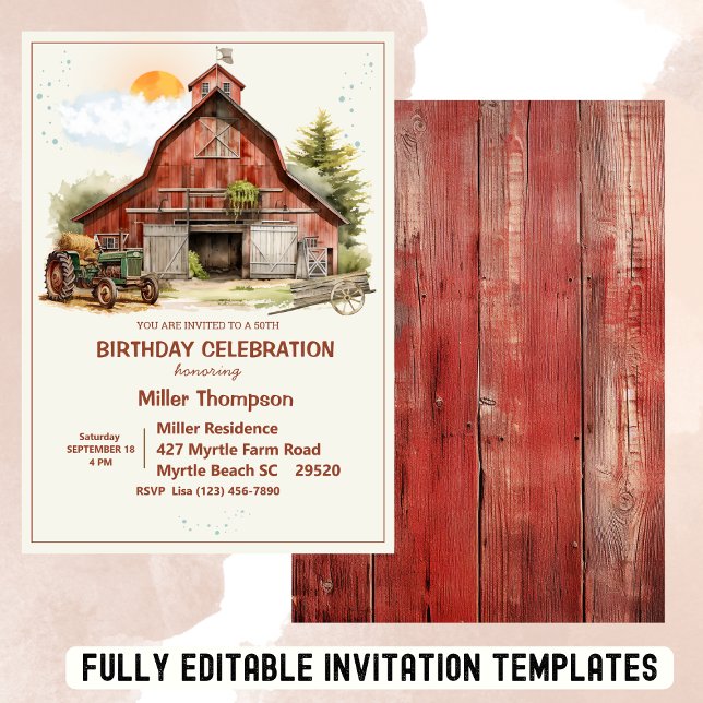 Invitación Fiesta de Tractor de Cumpleaños de la Granja Rusti (Subido por el creador)