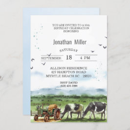 Invitación Fiesta de Tractor de Cumpleaños de la Granja Vinta