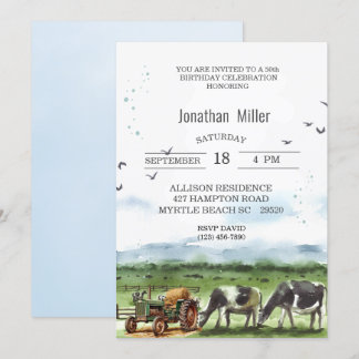 Invitación Fiesta de Tractor de Cumpleaños de la Granja Vinta