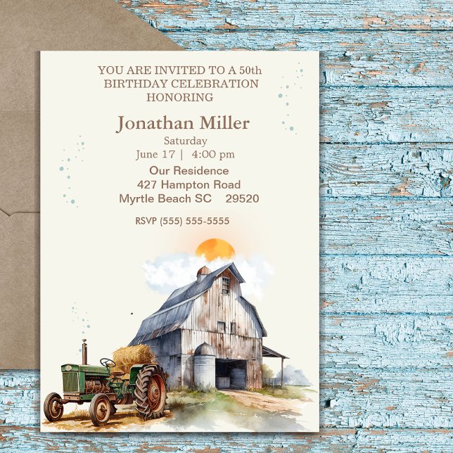 Invitación Fiesta de Tractor de Cumpleaños de la Granja Vinta (Subido por el creador)