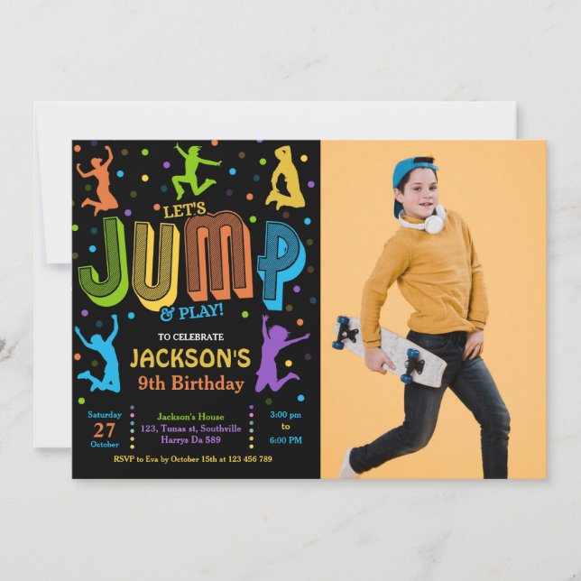 Invitación Fiesta de Trampoline de Cumpleaños de Salto Foto (Anverso)