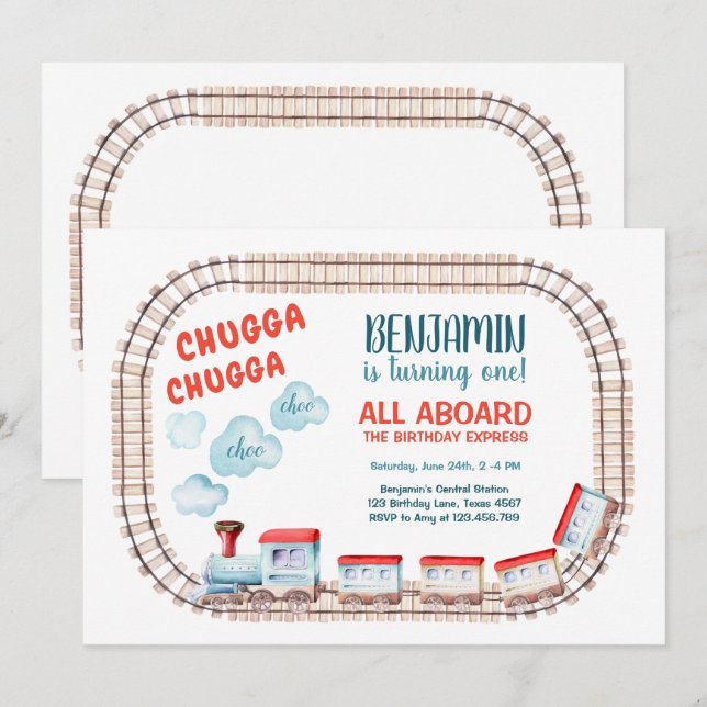 Invitación Fiesta de tren Invite a niño Chugga Choo  (Anverso / Reverso)