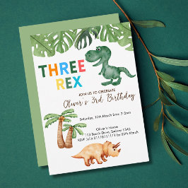 Invitación fiesta de tres rex de tres años