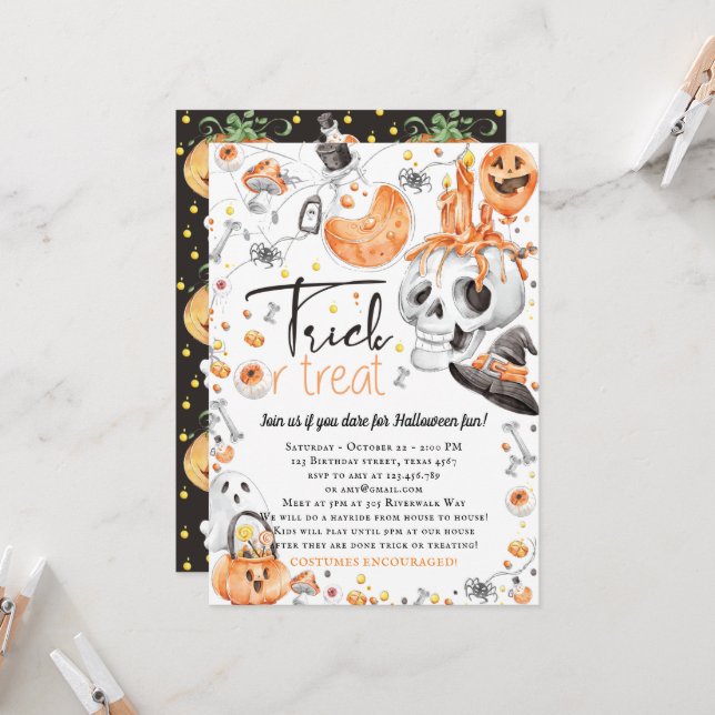 Invitación Fiesta De Trick O Trato De Halloween (Anverso/Reverso In Situ)