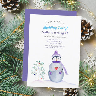 Invitación Fiesta de trineo de pingüino con acuarela